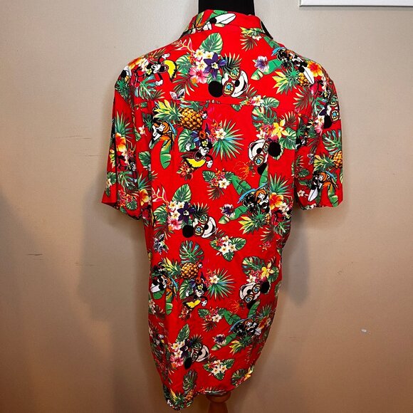Disney Mickey Mouse Minnie Summer Hawaiian Tropical Red Button Down Shirt - Picture 4 of 9